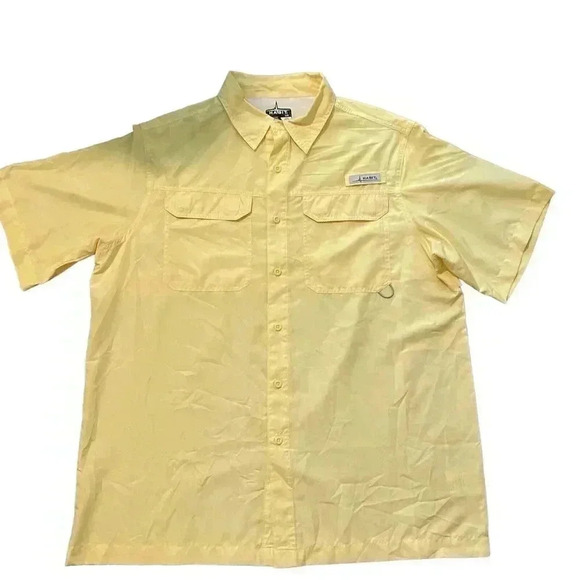 Habit Fishing Shirt Men Size Large Yellow UPF Button Short Sleeve Vented Outdoor - Picture 2 of 7
